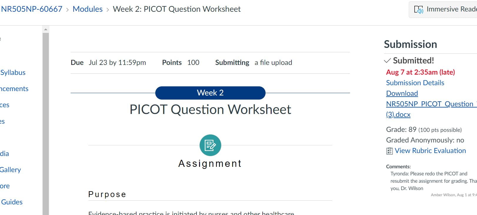 week 2 picot worksheet assignment